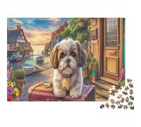 Shih Tzu 1000 Pièces Puzzle FamilialRue des valises Shih Tzu pour Adultes De Jeu pour Adultes Premium avec Défis Paysagedes QuatreSaisons 52x38cm/1000pcs
