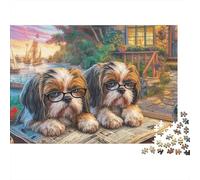Shih Tzu 1000 Pièces Puzzle Unique Décoration Moderne Deux Shih Tzus sur Le Quai Puzzle Jouets De Jeu pour Adultes Et Enfants 70x50cm/1000pcs