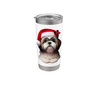 Shih Tzu avec bonnet de Père Noël Cristmas Noël propriétaire de chien maman papa Gobelet isotherme en acier inoxydable double paroi