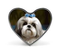 Shih Tzu Badge en métal imprimé chien en forme de cœur 1 x 2 cm pour chapeau, chemise, vêtements, sacs, 1*0.8 in, Aluminium