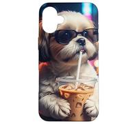 Shih Tzu Boire du café glacé drôle Animal de Compagnie Style de Vie Mignon Chiot Coque pour iPhone 16 Plus