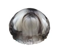 Shih Tzu Bonnet de douche imprimé chien pour femme Double couche Imperméable Bonnet de bain réutilisable Bonnet de bain élastique Protection des cheveux pour femme Spa Salon Bain Douche Chapeau
