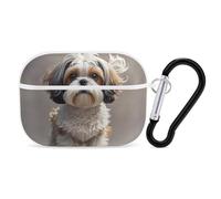 Shih Tzu Coque pour AirPods Pro avec anneau porte-clés - Coque rigide en polycarbonate pour AirPods Pro de 2e génération pour homme et femme - Facile à ouvrir - Style blanc
