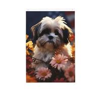 Shih Tzu Drapeau de jardin double face avec motif chien et fleurs 61 x 91 cm avec bannière extérieure en laiton pour cour, porche, pelouse