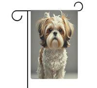 Shih Tzu Drapeau de jardin pour maison, pelouse, panneau de bienvenue, bannière double face, petits drapeaux personnalisés pour piscine, cour, extérieur, décoration murale, 32,6 x 47,5 cm