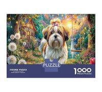 Shih Tzu en Fleurs Puzzle De 1000 Pièces pour Adultes Et Enfants Dès 14 Ans Jeux Défi Jouets Éducatifs Pet Urbain Qualité Supérieure Décoration Maison Loisirs Créatifs 52x38cm/1000pcs