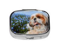 Shih Tzu en gros plan, pilulier à 2 compartiments, organiseur portable