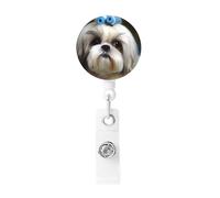 Shih Tzu - Enrouleurs de badges rétractables avec clip de ceinture, en plastique léger - Porte-nom rétractable - Porte-badge d'identification amusant pour le travail, les infirmières