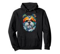 Shih Tzu Géométrique Pop Art Gros Plan Portrait Chiot Face Sweat à Capuche