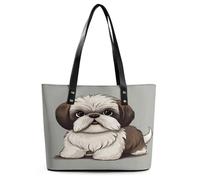 Shih Tzu Grand sac fourre-tout en cuir souple avec fermeture éclair pour femme
