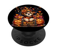 Shih Tzu Halloween Pumpkin Ghost and Bat for Shih Tzu Mom PopSockets PopGrip Adhésif