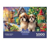 Shih Tzu Jigsaw Puzzle Jeu Difficile pour Les 1000 Piece Chiots Noël Puzzle Jouet Éduchatif Divertissement Créatif pour Adultes 52x38cm/1000pcs