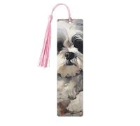 Shih Tzu Marque-page en bois à faire soi-même avec pompons colorés - Cadeau insolite pour les amateurs de livres, hommes et femmes