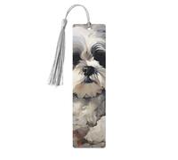Shih Tzu Marque-page en bois à faire soi-même avec pompons colorés - Cadeau insolite pour les amateurs de livres, hommes et femmes