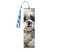 Shih Tzu Marque-page en bois à faire soi-même avec pompons colorés - Cadeau insolite pour les amateurs de livres, hommes et femmes