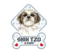 Shih TZU - Panneau pour Pare-Brise avec Ventouse- Mon Chien est à Bord. Plaque signalétique pour Tous Type véhicule. Chien à Bord, en Ballade, on Tour.