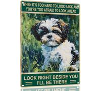 Shih Tzu Panneau rétro en métal aspect étain Right Beside You Dog Lover pour intérieur et extérieur Décoration de maison, bar, boutique, cadeau vintage 20,3 x 30,5 cm