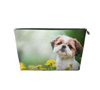 Shih Tzu Petits Chiens Mignons Chiot Bouclé Animaux Champ, Trousse de Toilette Trousse de Maquillage Sac à cosmétiques Trousse de Toilette de Voyage Portable