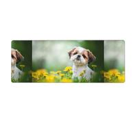 Shih Tzu Petits Chiens Mignons Chiots bouclés Animaux de Compagnie Champ,Grand Tapis de Souris pour Bureau, Clavier d'ordinateur, avec Base en Caoutchouc antidérapante, 30 x 80 cm