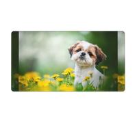 Shih Tzu, Petits Chiens Mignons, Chiots bouclés, Animaux de Compagnie, Terrain,Tapis de Souris de Bureau Grand Format avec Base antidérapante en Caoutchouc, 40 x 70 cm