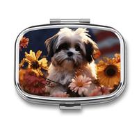 Shih Tzu Pilulier de poche carré à 2 compartiments Motif chien et fleurs