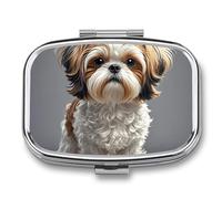 Shih Tzu Pilulier portable à 2 compartiments pour chien, pilulier carré pour poche, sac à main, récipient à médicaments quotidien pour contenir des vitamines, de l'huile de poisson, cadeau de voyage