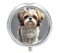 Shih Tzu Pilulier portable à 3 compartiments pour chien, organiseur de pilules rond pour poche, sac à main, récipient à médicaments quotidien pour contenir des vitamines, de l'huile de poisson, cadeau