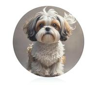 Shih Tzu Planche à découper ronde en verre trempé pour pizza, légumes, fruits, fromage et charcuterie