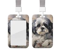 Shih Tzu - Porte-badge avec lanière étanche - Protection pour carte d'identité avec fenêtre transparente pour carte d'identité - Pour homme et femme, travail, bureau, médecin, infirmière
