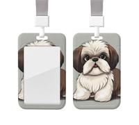 Shih Tzu Porte-badge d'identification avec cordon tour de cou en plastique imperméable pour carte de nom vertical pour le travail, le bureau, les infirmières et les enseignants