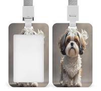 Shih Tzu Porte-badge d'identification de chien transparent avec lanière amovible - Pochette verticale en plastique rigide pour sécuriser les cartes d'identité de travail, cartes de crédit pour bureau