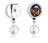 Shih Tzu - Porte-badge en forme de chien et de fleurs avec enrouleur rétractable, clip en acier inoxydable, robuste pour le travail, les infirmières, les enseignants et la sécurité