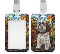 Shih Tzu Porte-badge en verre teinté rétractable avec clip pour carte de protection pour le travail, le bureau, les médecins, les infirmières