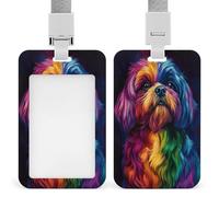 Shih Tzu Porte-badge rétractable avec clip pour carte d'identité Motif chien aux couleurs de l'arc-en-ciel