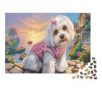 Shih Tzu Puzzle 1000 Pieces Cadeau Unique Stylish Pup in Pink Harness Jeu Éducatif Challenge Toy À De Qualité Supérieure Peinture Art pour Adultes Et Enfants À Partir De 12 Ans 52x38cm/1000pcs