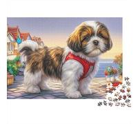 Shih Tzu Puzzle Adulte Chemin de Terre Rural 1000 Pièces Papier Couleurs Vives Cadeau D’Anniversaire Challenge Difficile Emballage Élégant sans Toxique 70x50cm/1000pcs