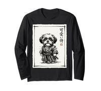 Shih Tzu Samurai Sumi-e Guerrier Japonais à l'encre Manche Longue
