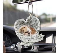 Shih Tzu Shitzu - Aile d'ange endormi - Accessoire pour rétroviseur de Voiture - Décoration d'arbre de Noël - Breloque à Suspendre - Cadeau