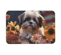 Shih Tzu Tapis de bain en forme de diatomée avec dos en caoutchouc antidérapant pour salle de bain, baignoire, douche, évier