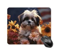 Shih Tzu Tapis de souris motif chien et fleurs avec bords cousus, tapis de souris lavable de qualité supérieure, tapis de souris en caoutchouc antidérapant, design parfait pour les jeux, ordinateur