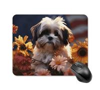 Shih Tzu Tapis de souris motif chien et fleurs avec bords cousus, tapis de souris lavable de qualité supérieure, tapis de souris en caoutchouc antidérapant, design parfait pour les jeux, ordinateur
