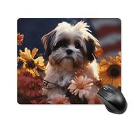 Shih Tzu Tapis de souris motif chien et fleurs avec bords cousus, tapis de souris lavable de qualité supérieure, tapis de souris en caoutchouc antidérapant, design parfait pour les jeux, ordinateur