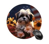 Shih Tzu Tapis de souris rond amusant en caoutchouc antidérapant pour ordinateur portable 19 x 20 cm pour bureau et maison
