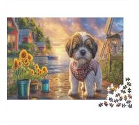 Shih Tzu1000 Pièces De Puzzle Classique en Carton pour Enfants De 8 À 12 Ans,Pup par Windmill Sunflowers Puzzle D'activité De Loisirs Décoration Murale Puzzle De Plaisir du Week-end52x38cm/1000pcs
