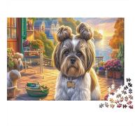 Shih Tzu1000 Pièces De Puzzle en Papier Recyclé De Haute Qualité pour Adultes De Tous Âges,Pup Cozy Garden Puzzle De Lien Familial pour Exposition Murale Puzzle De Plaisir du Week-end52x38cm/1000pcs
