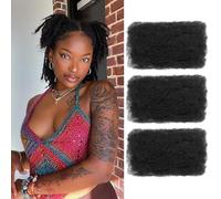 SHIHERESH 8 Inch Afro Kinky Curly Braiding Hair Bulk for Dreadlock Extensions 3 Bundles Marley Twist Hair Bulk for Micro Locs Spring Afro Twist Braids and Repair Locs (1B,30g /Pack)