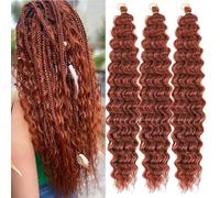 SHIHERESH Deep Wave Crochet Hair 22inch 3 Packs Ocean Wave Crochet Hair Wave Braiding Crochet Hair Extensions Synthetic Curly Crochet Hair For Boho Braids (350#, 22inch(Pack of 3))
