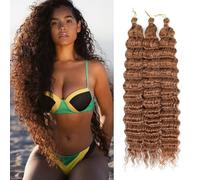 SHIHERESH Deep Wave Crochet Hair 22inch 6 Packs Ocean Wave Crochet Hair Wave Braiding Crochet Hair Extensions Synthetic Curly Crochet Hair For Boho Braids (30#, 22inch(Pack of 6))