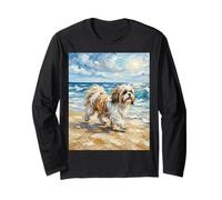 Shihtzu at The Beach Sunny Summer Dog Illustration Manche Longue