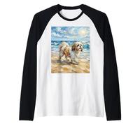 Shihtzu at The Beach Sunny Summer Dog Illustration Manche Raglan
